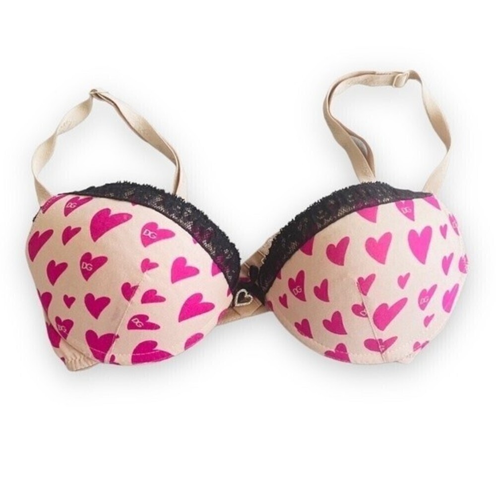 Dolce & Gabbana Vtg. 00s Y2K Pink Heart Outerwear Bra 32C rhinestone